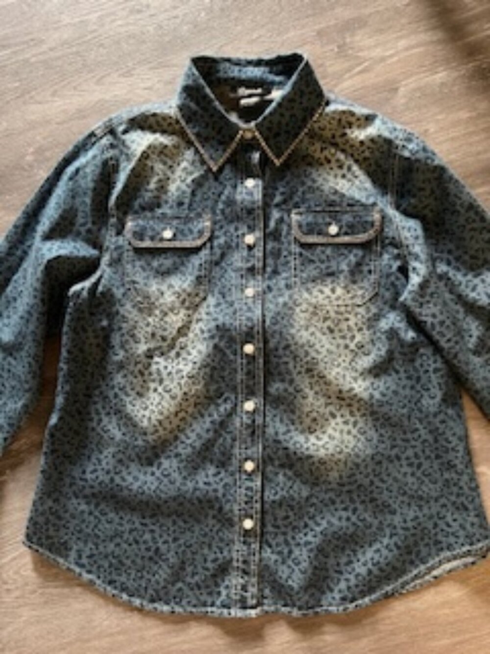 🧡3/$15 Crystalli Button Down Leopard Print Rhinestone Bling Women's XL